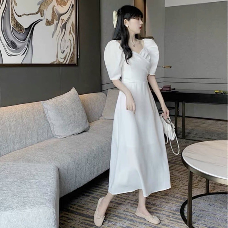 ĐẦM TRẮNG TAY PHỒNG, THẮT EO (có ảnh thật) MS121