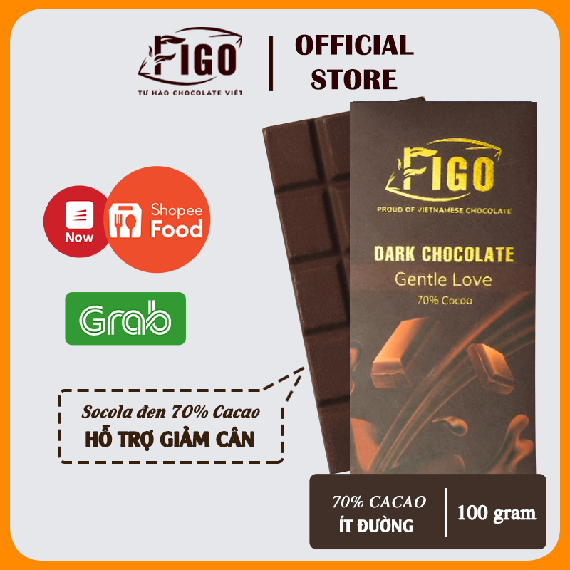 Socola đen nguyên chất 70% cacao ít đường thanh 100gr | dark chocolate 70% cacao figo ăn kiêng, giảm cân ăn là nghiền 100gr
