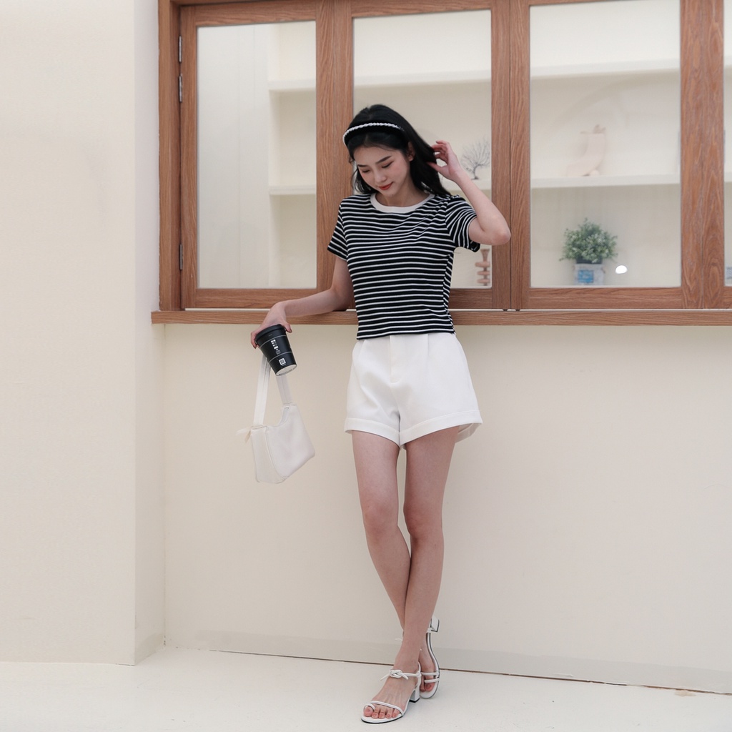 Áo thun nữ sọc phối viền màu thời trang