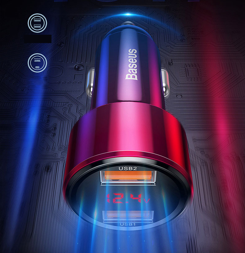 Tẩu sạc oto Baseus 45w sạc nhanh cổng usb + type c qc 3,0 4.0 cho ô tô xe hơi - cổng sạc led hiển thị - VT auto