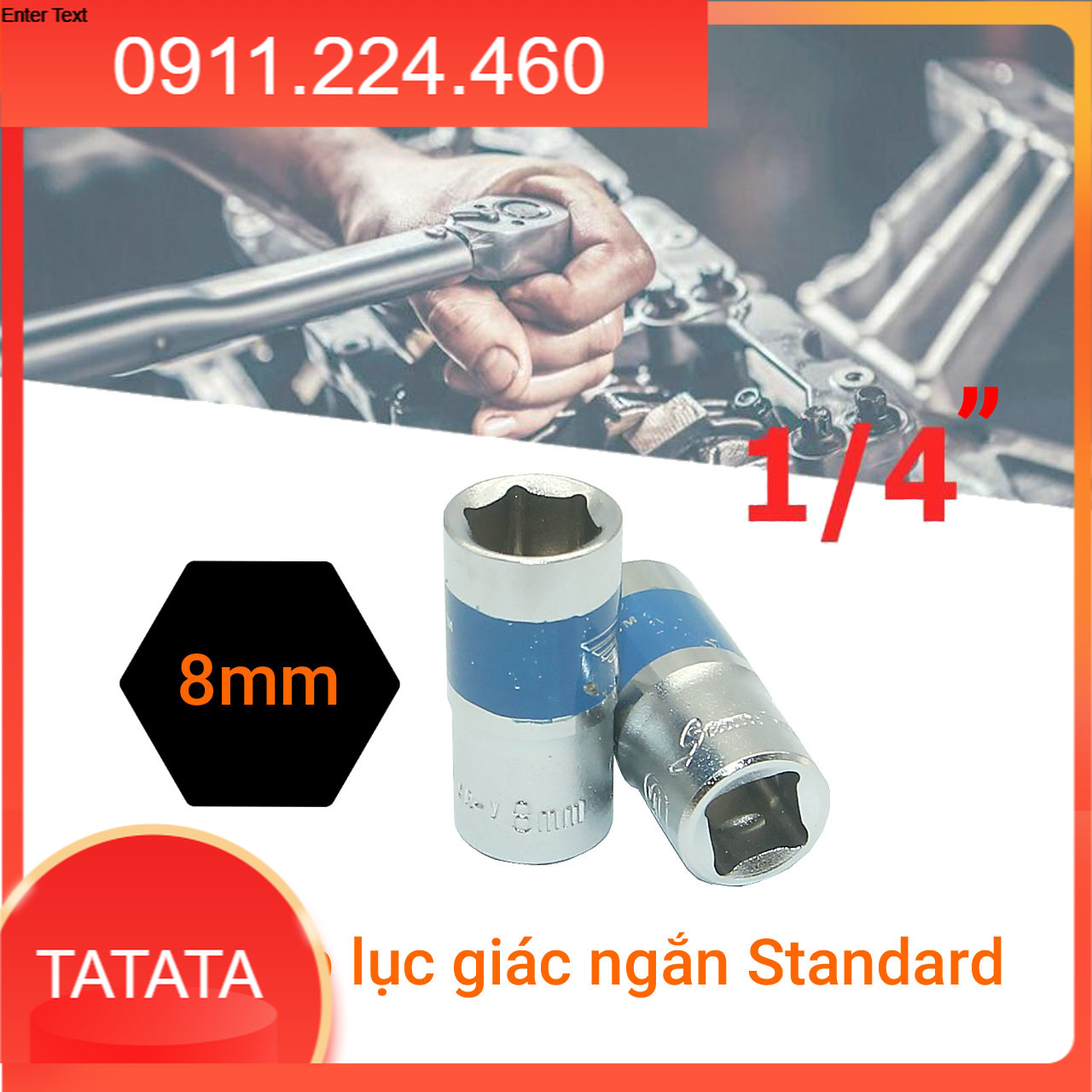 Đầu tuýp lục giác 1/4 inch Standard xanh ngắn