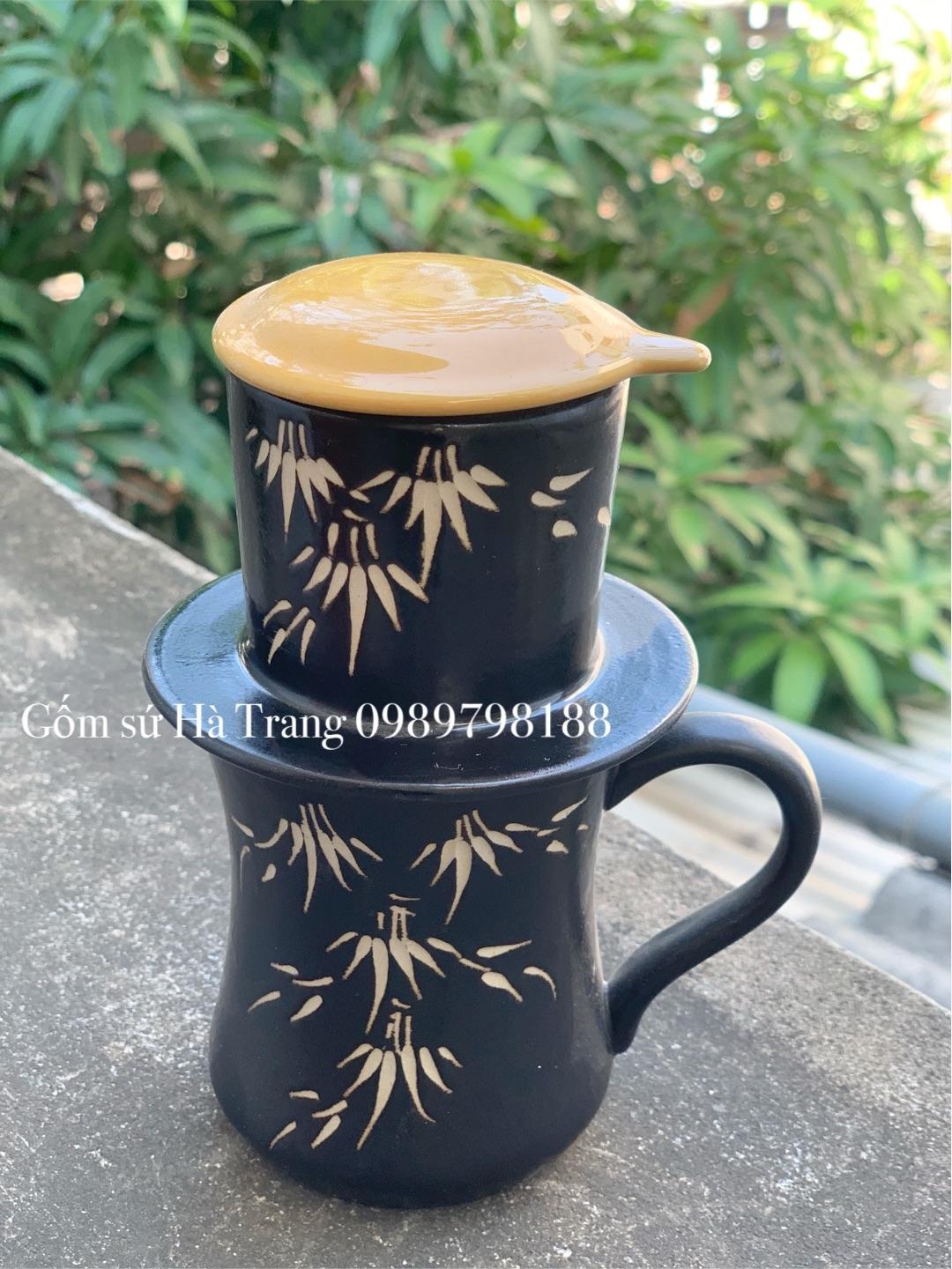 Phin pha cafe gốm sứ Bát Tràng khắc trúc