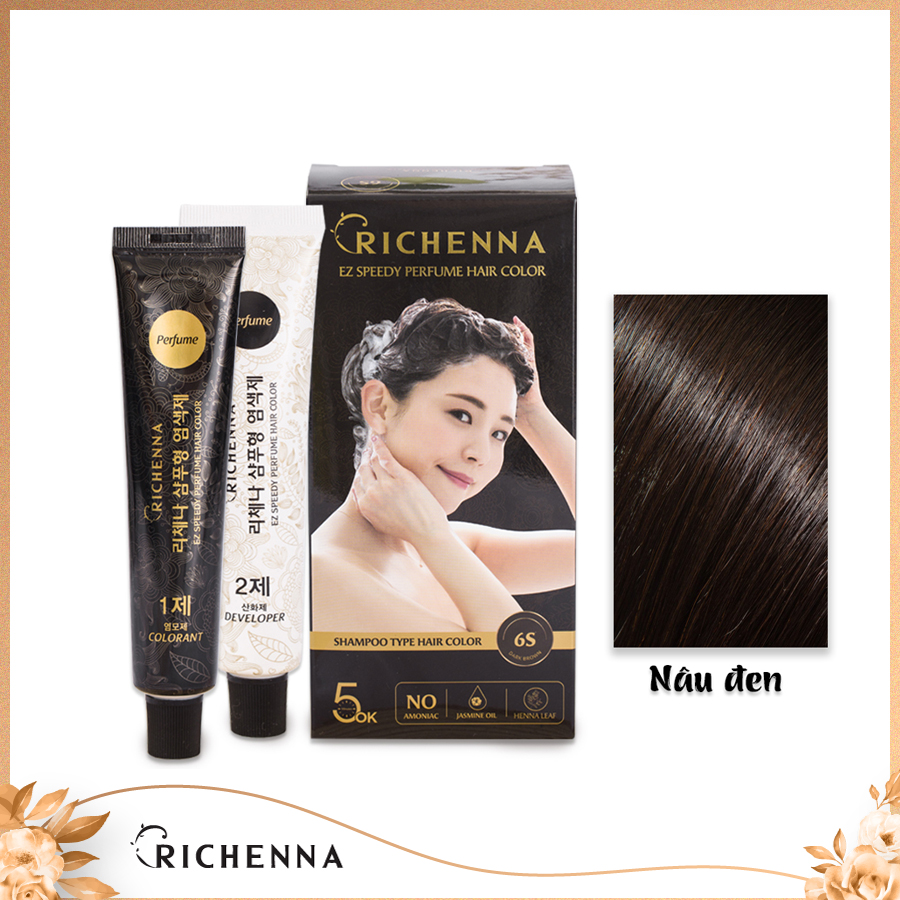 Nhuộm phủ bạc Hàn Quốc Richenna - Hương nước hoa (mới) - 120gr - Nâu đen