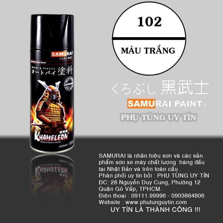 Chai sơn xịt sơn xe máy Samurai 102 màu trắng shop uy tín, giao nhanh