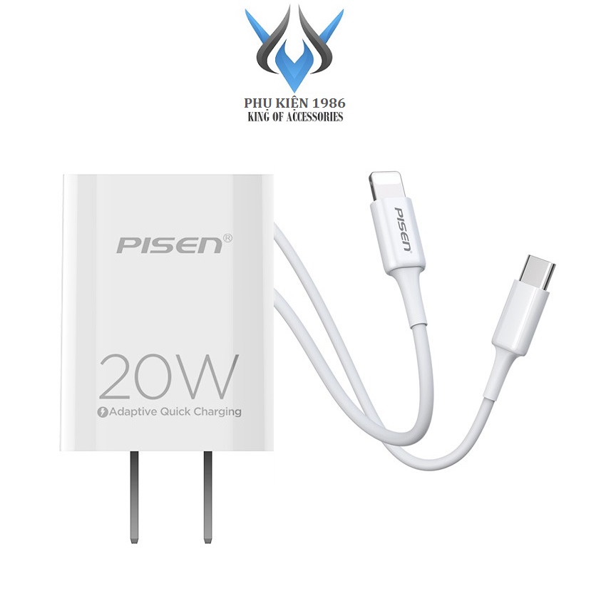 Cốc sạc nhanh / Bộ sạc TypeC to Lightning Pisen QUICK TS-C135B / TS-C140 20W hỗ trợ PD3.0 / FCP / QC4.0 (Trắng) - Phụ Kiện 1986
