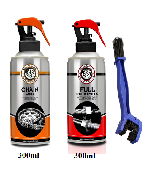 [Rẻ Vô Địch] Combo xịt sên, rửa sên Megacools Chainlube và FULL PENETRATE 300ml tặng bàn chải chà sên . DoChoiXeMay