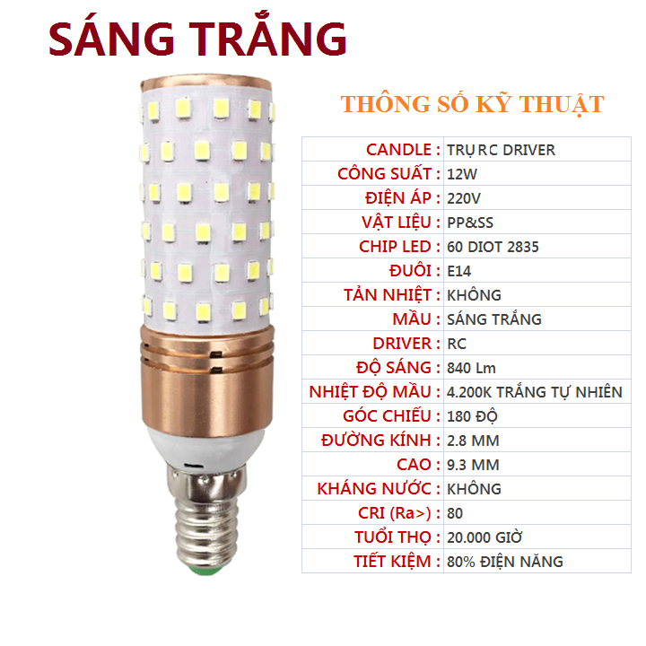 Bóng đèn LED bắp 12w E14