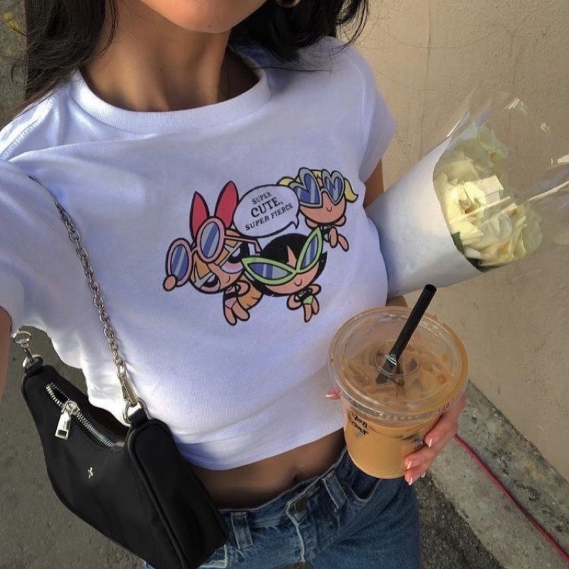 Áo croptop POWER PULL, áo thun tay ngắn vải cotton 3A07