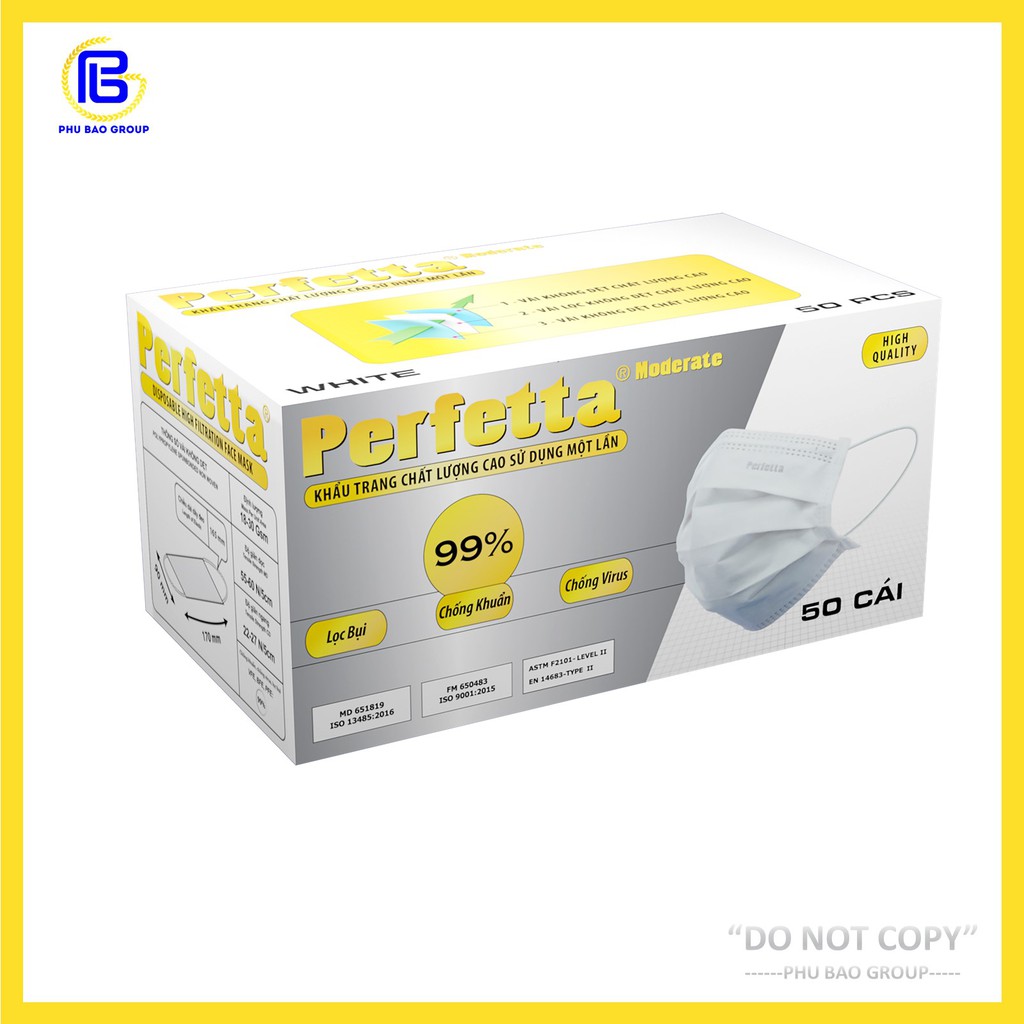 Khẩu trang 3 lớp Perfetta Moderate Trắng (50 Cái/ Hộp)