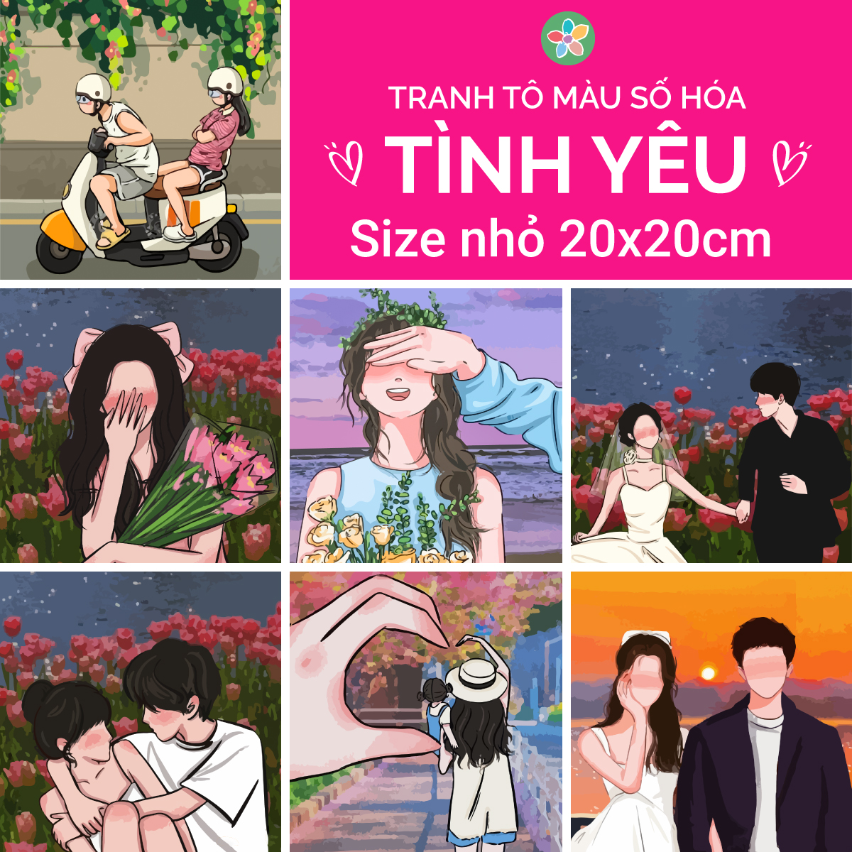 ✅Tranh số hóa mini 20x20cm Tình yêu đã căng khung