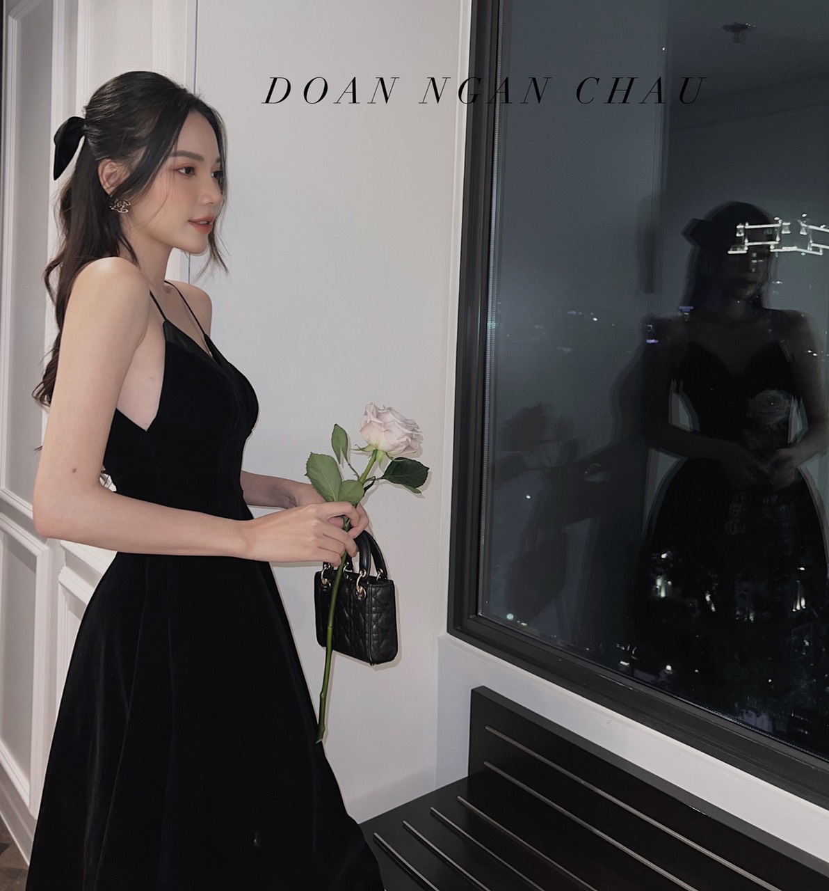 Đầm Nhung Đen Midi 2S Dây Mảnh Hở Lưng🖤 Chếch Chi