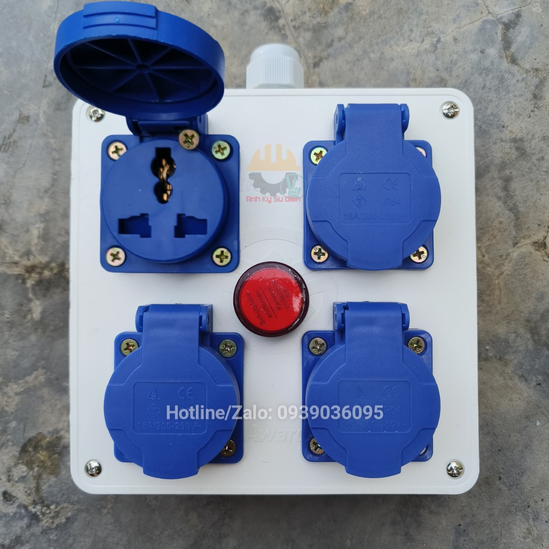Power Splitter - Industrial Power Box 4 Socket - Fire Resistant - Load Resistant - 16A 250V - Power Socket With Grounding Pin Suitable For Audio Audio - Box 16x16cm