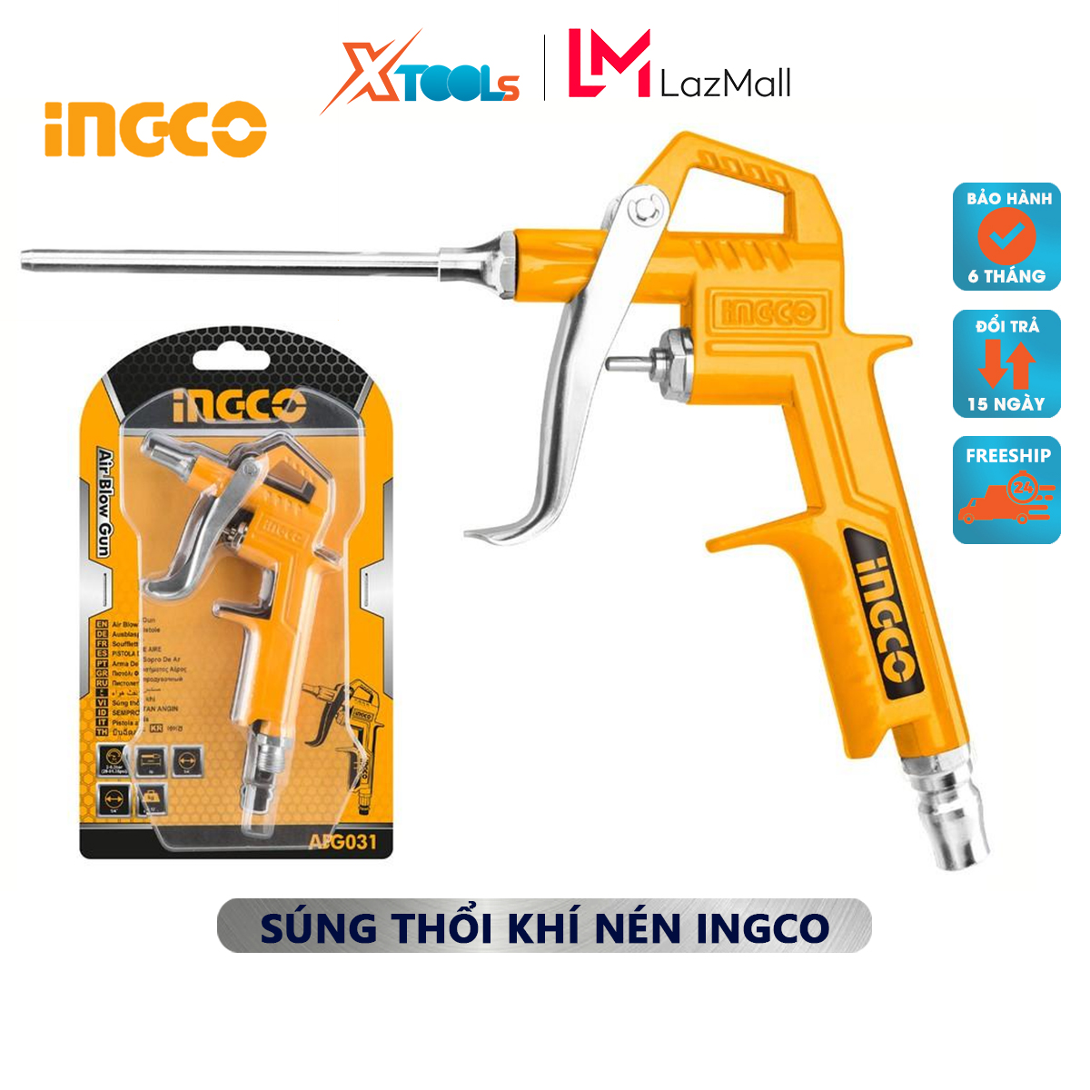 Dụng cụ thổi khí INGCO ABG081-3 | dụng cụ xịt hơi khí nén Chiều dài vòi phun 80mm, Đầu nối xịt khí thổi bụi, đất, mảng cứng li ti [XTOOLs][XSAFE]
