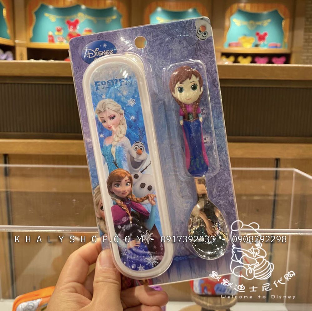 Set muỗng ăn inox kèm hộp đựng hình công chúa Anna Frozen nổi 3D cho trẻ em bé gái ăn uống - DP2131