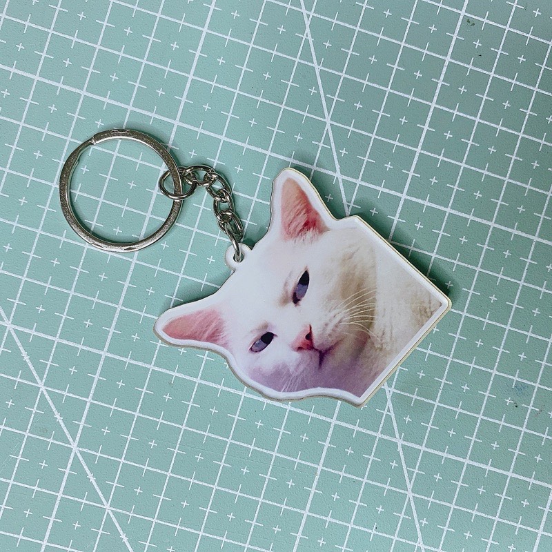 Móc khoá mica mèo meme cute- bựa