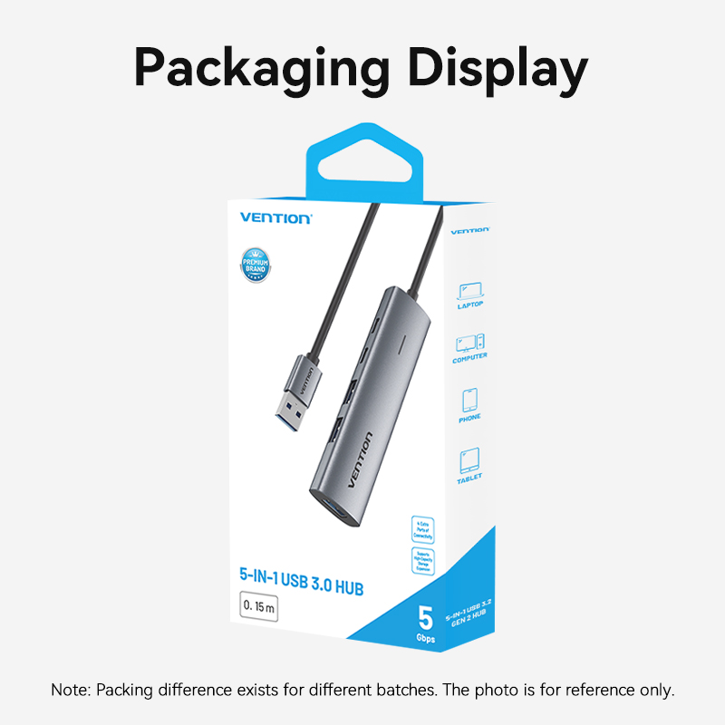 Vention USB Hub 3.0 4 Cổng - Bộ Chia Cổng USB Tốc Độ Cao 5Gbps - Hỗ Trợ Ổ Cứng 8TB, Tương Thích Windows/Mac - Thiết Kế Nhỏ Gọn, Cắm Là Chạy - Hàng Chính Hãng