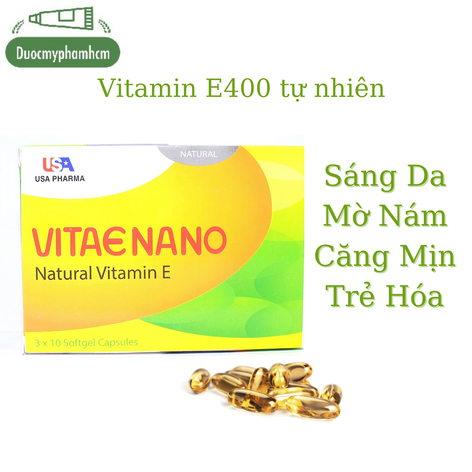 [HCM]Viên Uống Vitamin E 400 Tự Nhiên, VITAE NANO, Đẹp Da Sáng Da, Ngừa THÂM NÁM- Hộp 30 viên