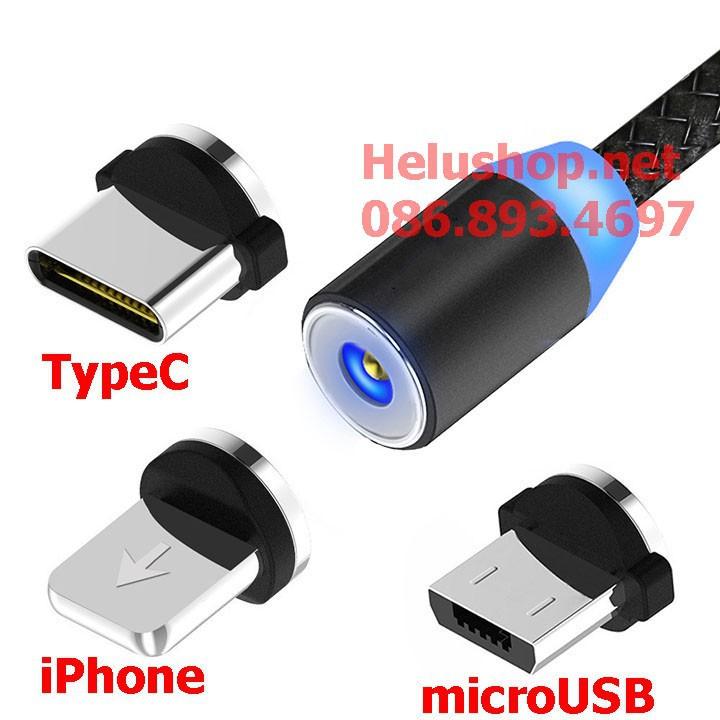 Cáp Sạc Điện Thoại Đa Năng,Đầu Hit Nam Châm Mạnh Mẽ, Xoay 360 độ chống xoắn cáp sạc iphone, cáp sạc nhanh, cáp sạc đèn LED