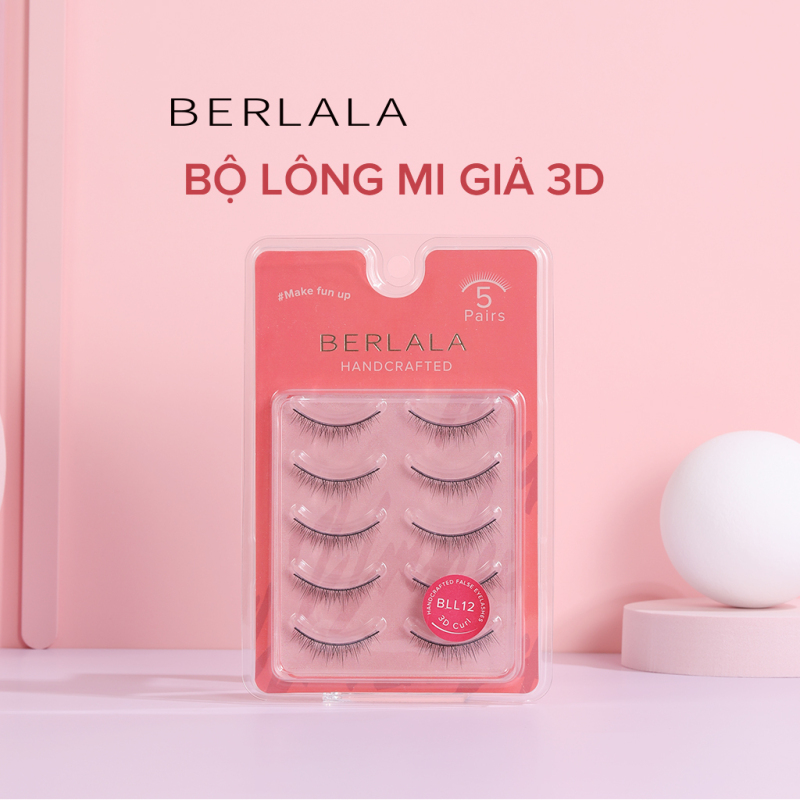 Bộ 5 cặp lông mi giả Berlala BLL12 cong 3D mềm mảnh tự nhiên chống nước an toàn cho mắt nhạy cảm