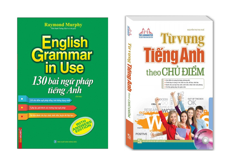 Sách - Combo 2c 130 bài ngữ pháp tiếng Anh + Từ vựng tiếng Anh theo chủ điểm