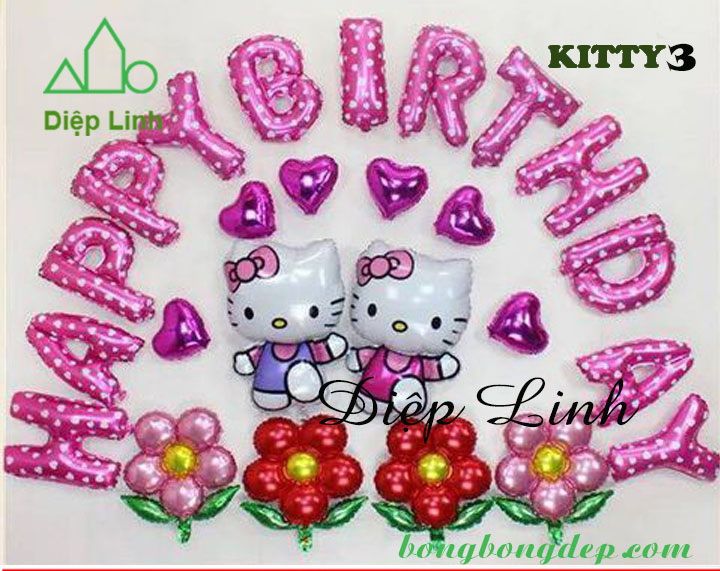 [HCM]Sét bong bóng trang trí sinh nhật mẫu mèo Kitty - Diệp Linh