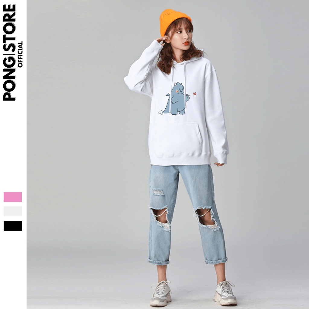 ÁO KHOÁC HOODIE IN HÌNH KHỦNG LONG BẮN TIM SIÊU DỄ THƯƠNG - ÁO HOODIE NAM NỮ DÁNG RỘNG CHẤT NỈ BÔNG 30KG 57KG