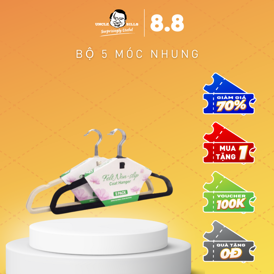 Bộ 5 móc nhung treo quần áo UBL BL0301 (Đỏ)