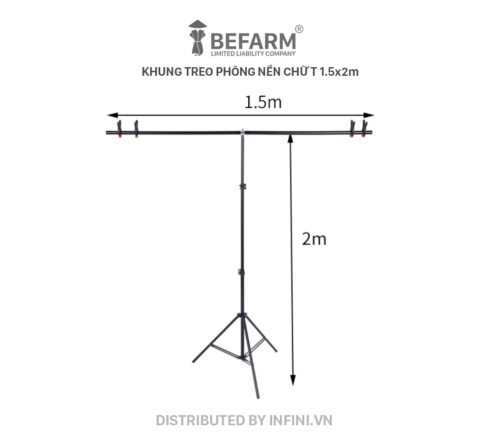Khung treo phông chữ T chụp ảnh sản phẩm, livestream chuyên nghiệp - 1.5x2m và 1x2m (Tặng kèm kẹp phông)