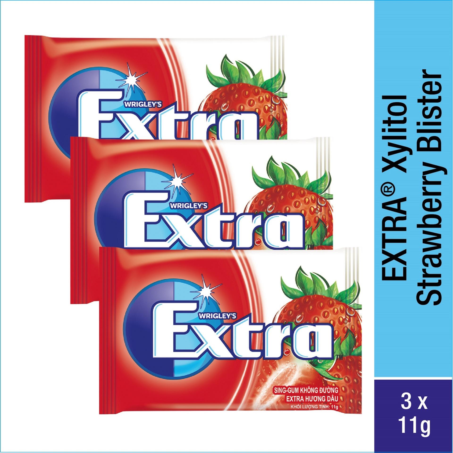 Bộ 3 vỉ kẹo cao su Extra Strawberry