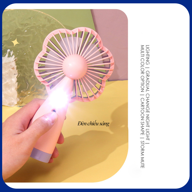 quạt cầm tay tích điện mini 2 tốc độ mạnh,có đèn led