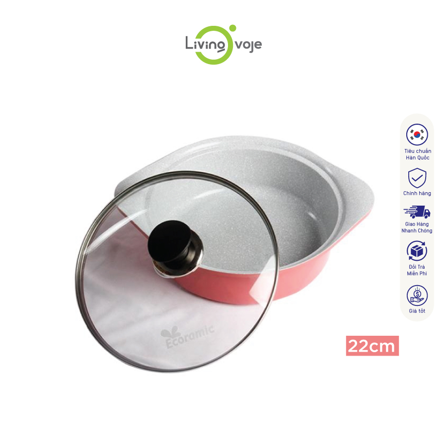 Nồi đá Ecoramic cao cấp phủ 5 lớp chống dính ceramic siêu bền – 22 cm