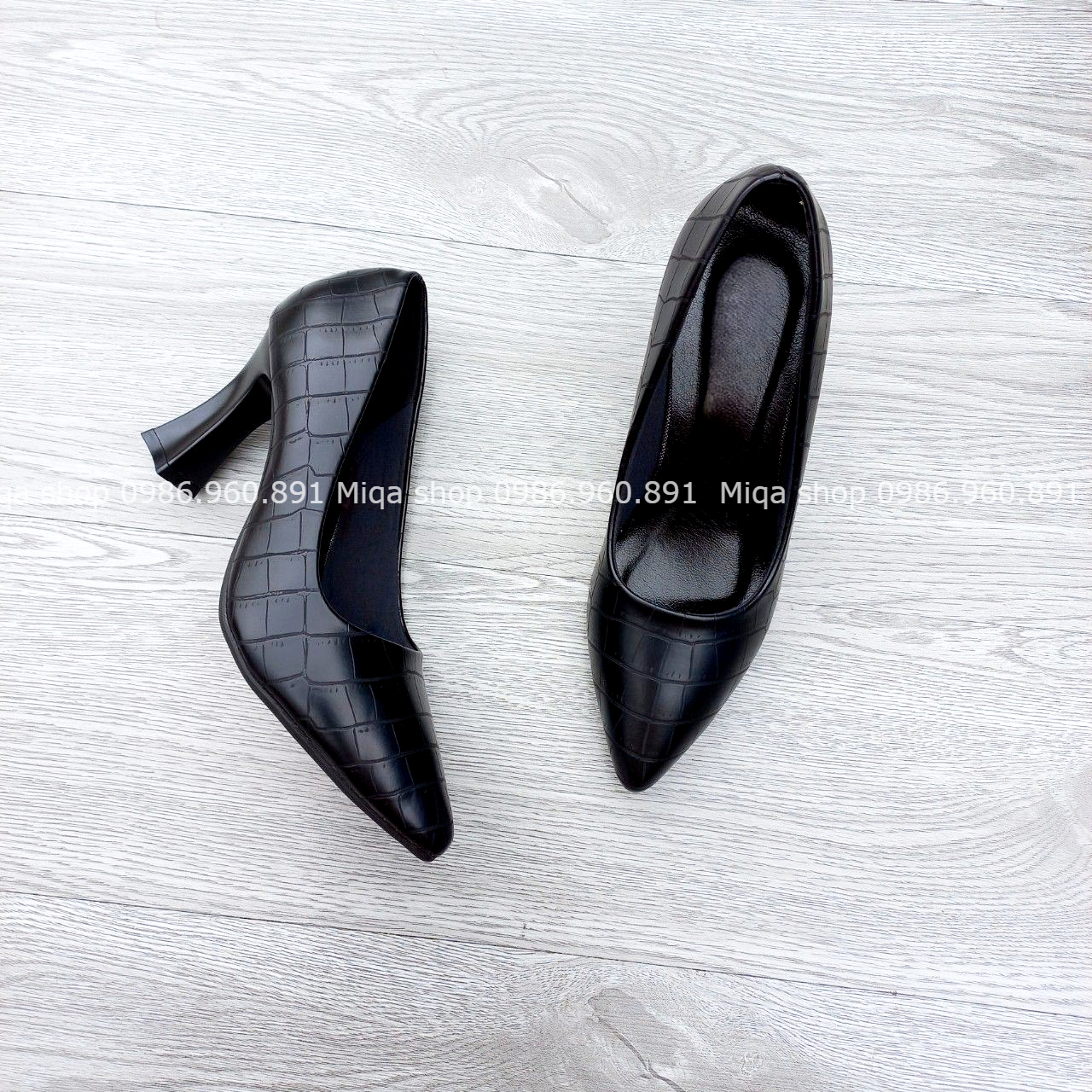 Giày cao gót vân da rắn gót loe 5cm,7cm - Made in VietNam