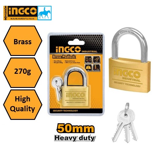 Ổ khóa cửa 50mm 270gr Brass Padlock INGCO DBPL0502