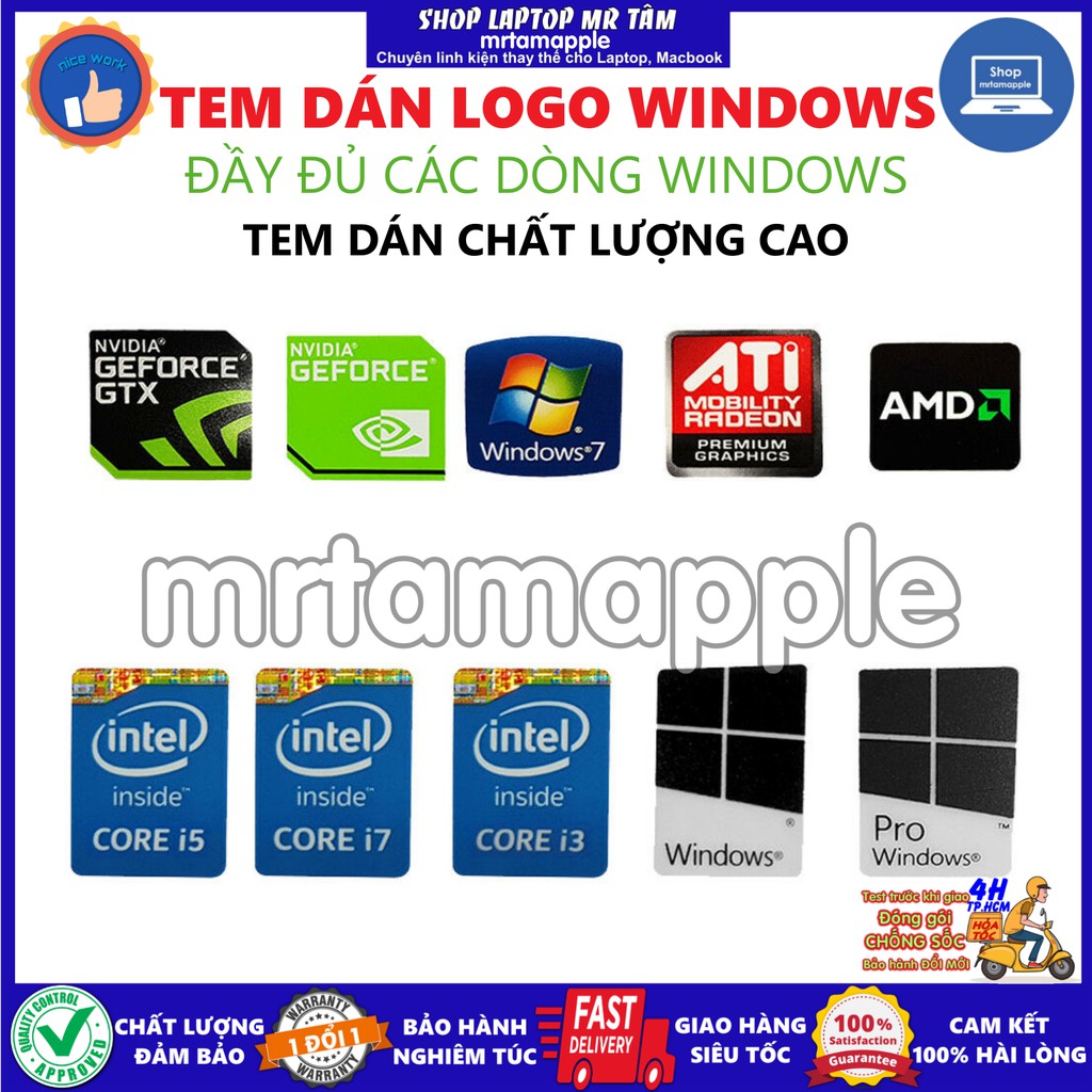 TEM DÁN STICKER LOGO WINDOWS 7 WINDOWS 10 TRANG TRÍ MÁY TÍNH LAPTOP