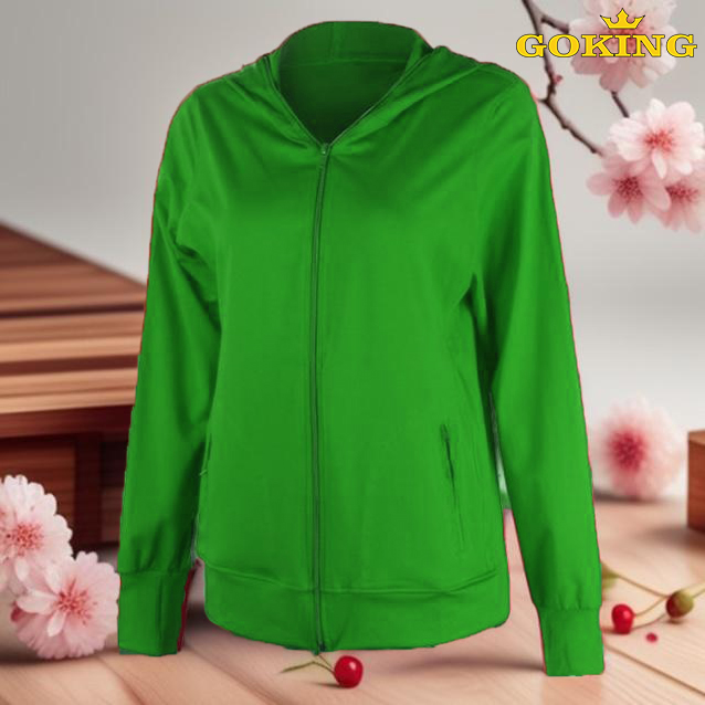 Áo khoác nữ thoát nhiệt Nhật Bản GOKING, vải thun 100% cotton mỏng nhẹ, mũ to trùm đầu