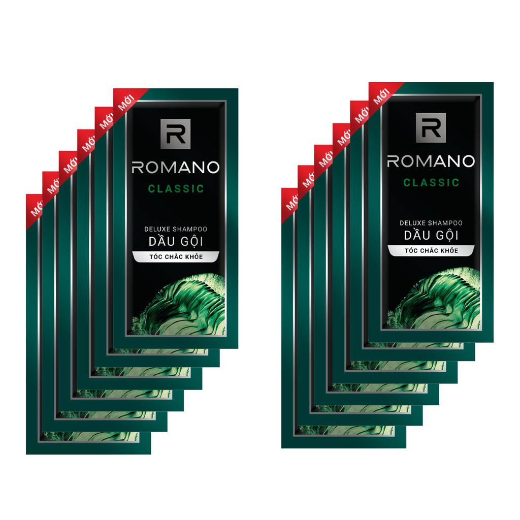 Set 12 gói dầu gội Romano 5g (Xanh lá - Xanh dương - Đỏ - đen - 5in1)