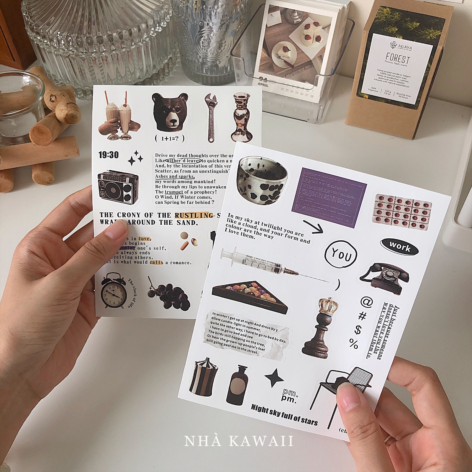 Set 2 tấm sticker Retro cắt sẵn, trang trí bullet journal