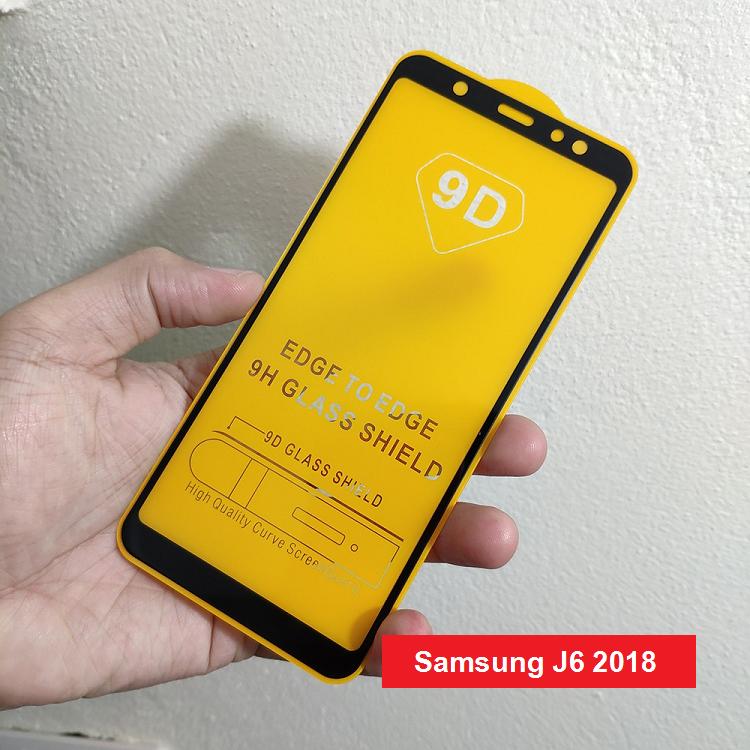 Kính Cường Lực 9D Dành Cho Máy Samsung J6 2018 -Full Màn-Full Keo-Không Chấm Li Ti Tặng keo chống hở mép