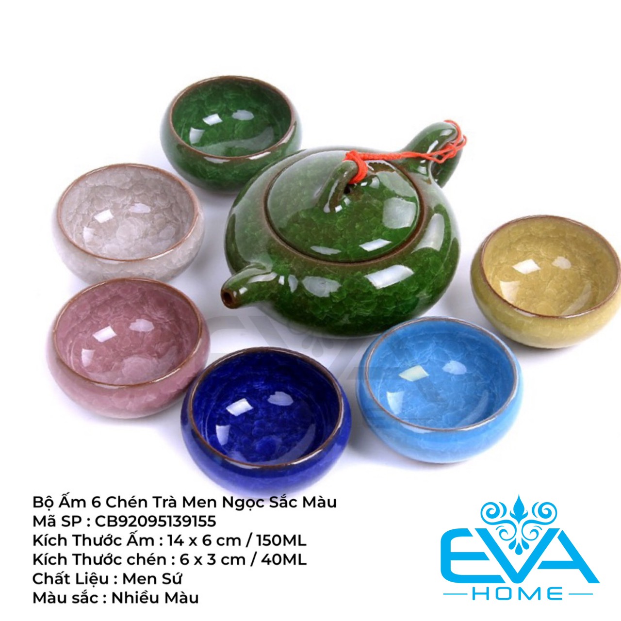 Bộ ấm 6 chén pha trà men xanh thiên mục cao cấp