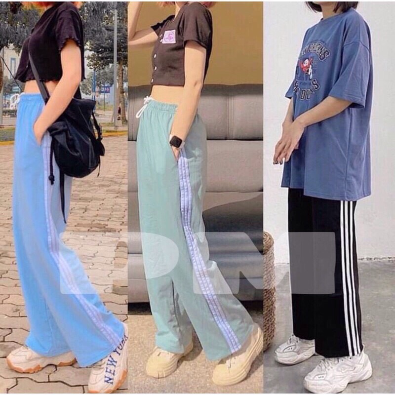 QUẦN ỐNG RỘNG NỮ, KẺ 3 SỌC THỂ THAO CỰC HOT