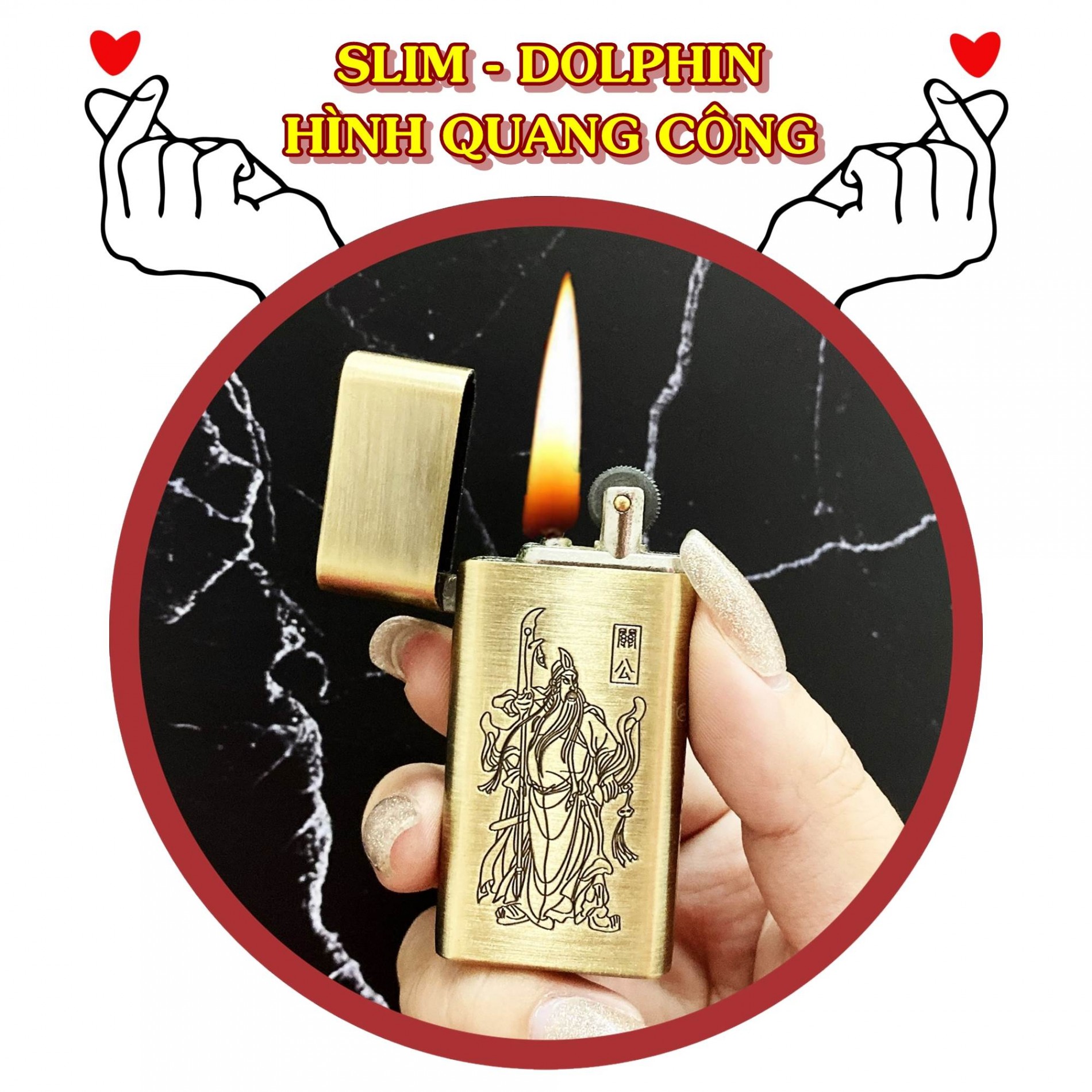 bật lửa đô phin đá cổ 1 bánh xe hình Quan Công xài xăng