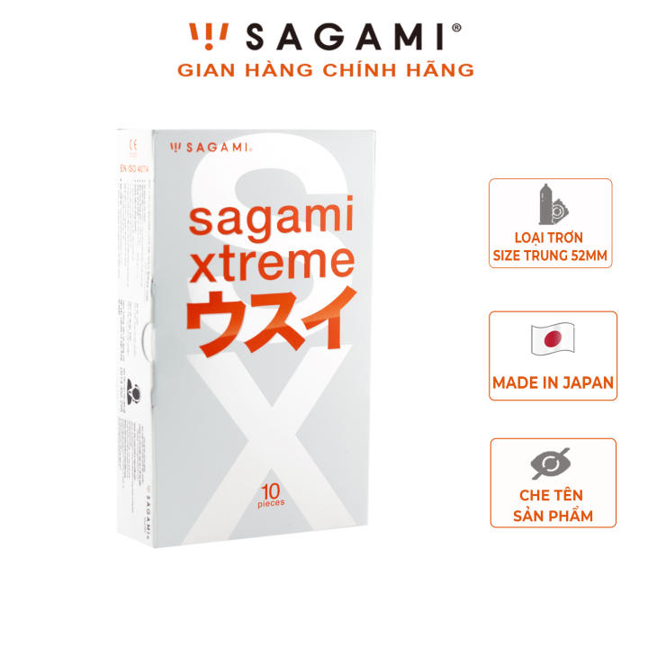 Bao cao su Sagami Superthin (hộp 10 chiếc) - hàng siêu mỏng, co dãn tốt, không mùi, cỡ trung 52