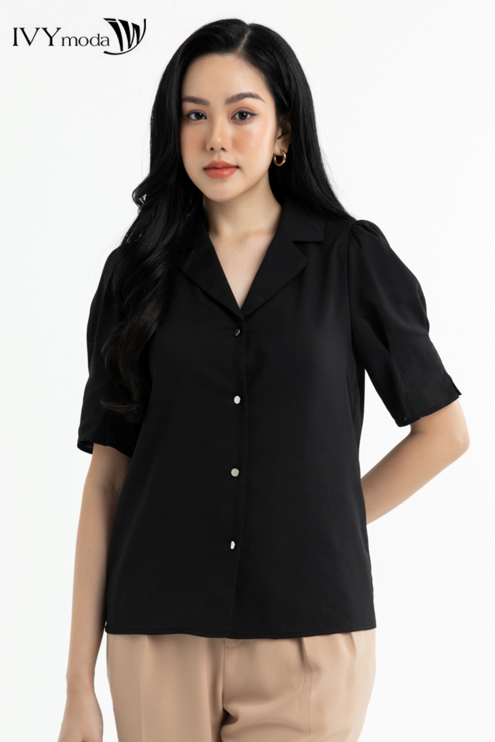 Áo sơ mi lụa cổ bẻ 2 ve IVY moda MS 16M7400