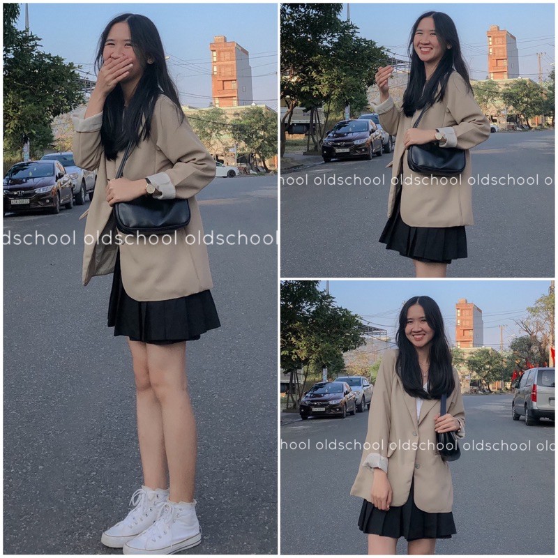 (Oldschoolcloth)ÁO BLAZER NÂU TÂY HÀN QUỐC 2 LỚP (ảnh thật/sẵn/video)