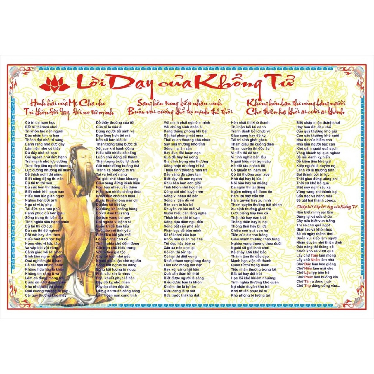 [ÉP PLASTIC] Lời dạy  Khổng Tử  Khổ A3(42x30cm)