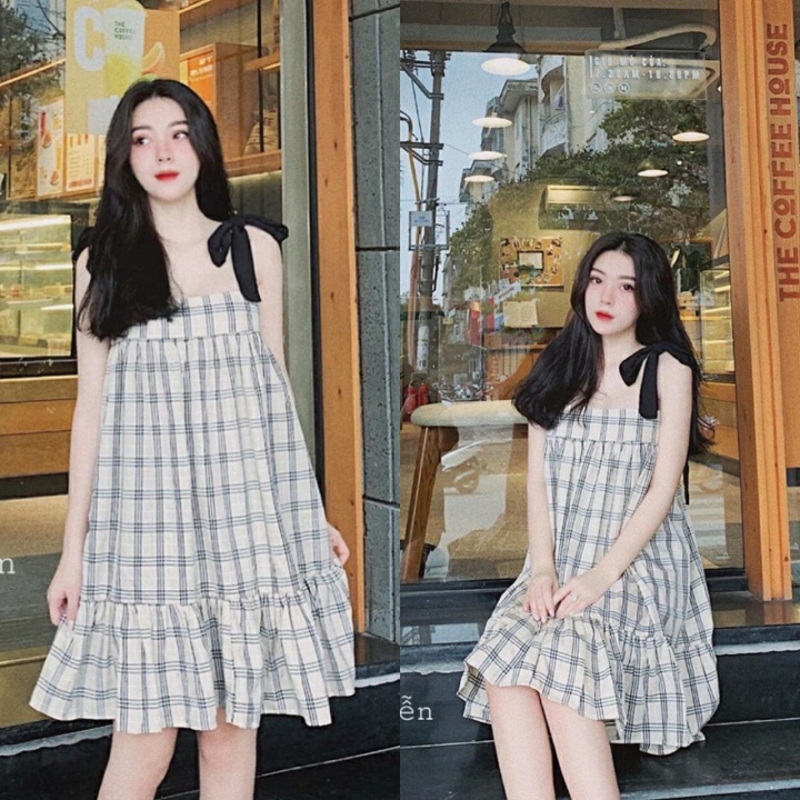 Đầm Bầu Caro Đuôi Cá