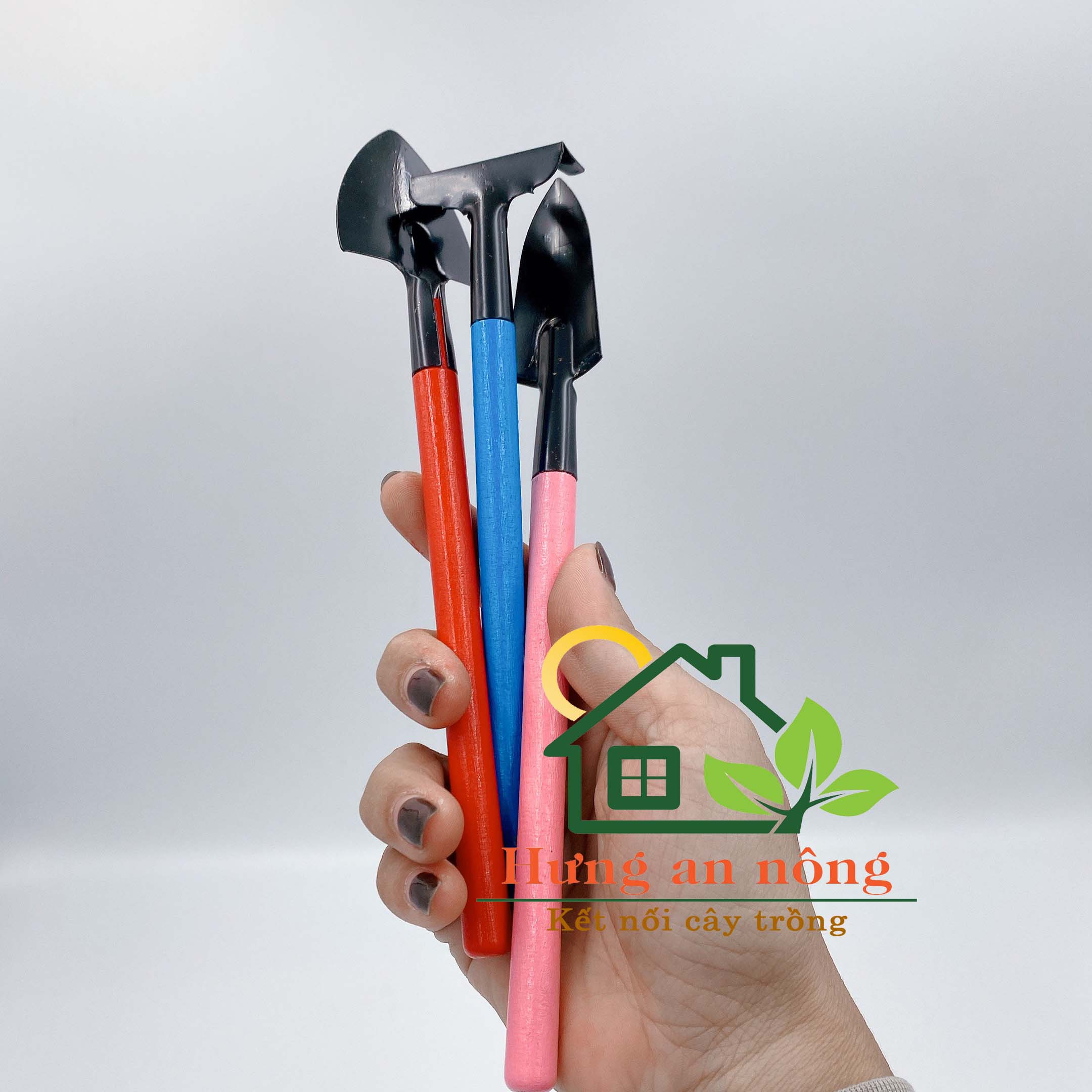 Bộ 3 món xẻng cào gỗ sơn màu mini dụng cụ làm vườn size s.