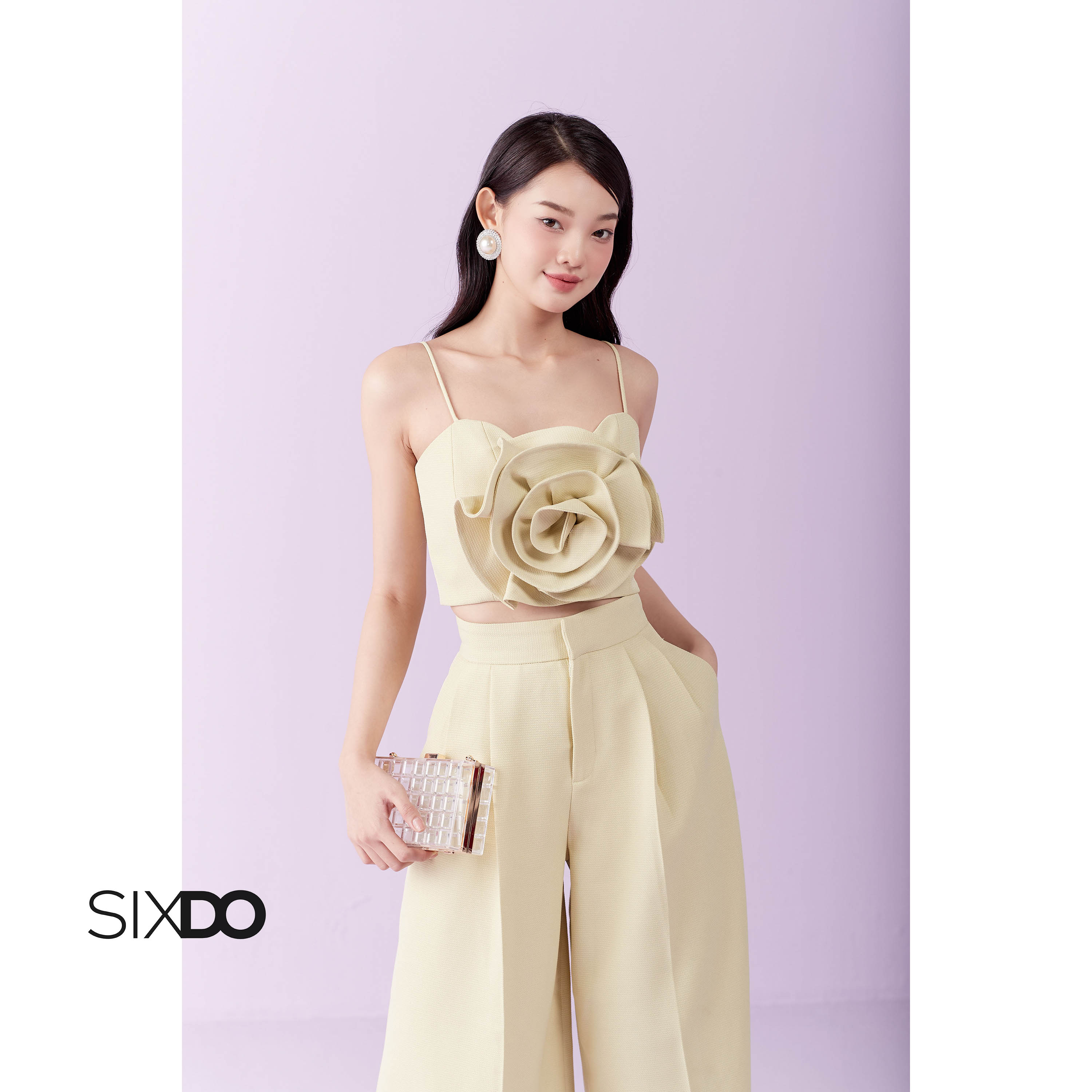Áo nữ hai dây hoa ngực SIXDO (Yellow-Green Strappy Raw Top)