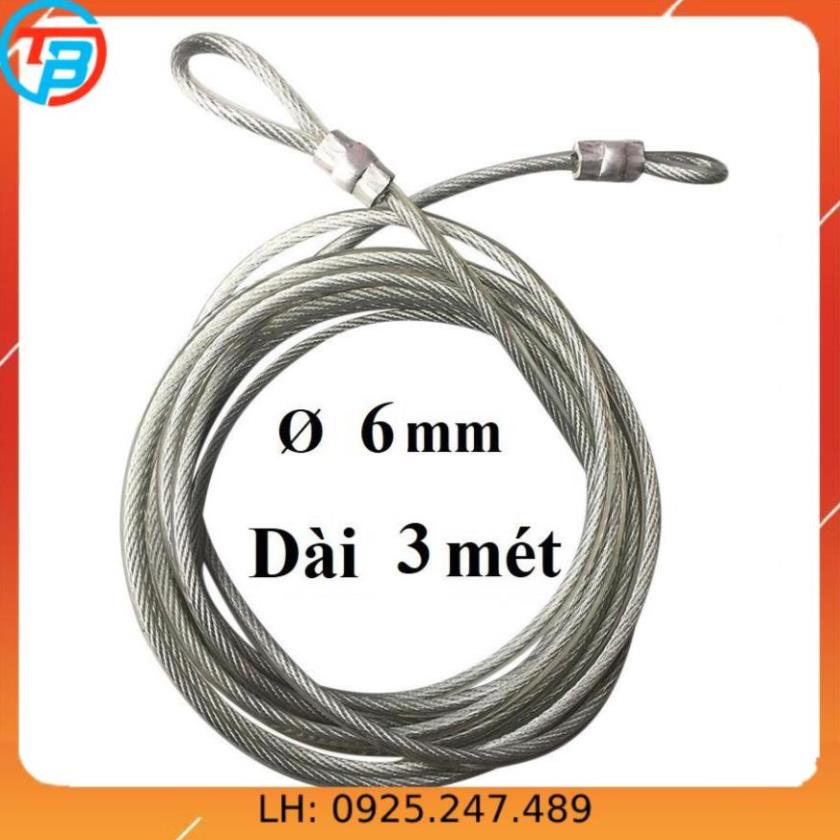 Dây cáp khóa xe bọc nhựa phi 6mm - dài 3 mét cáp thép thái bình vina