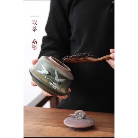 Hũ trà gốm hạc tiên